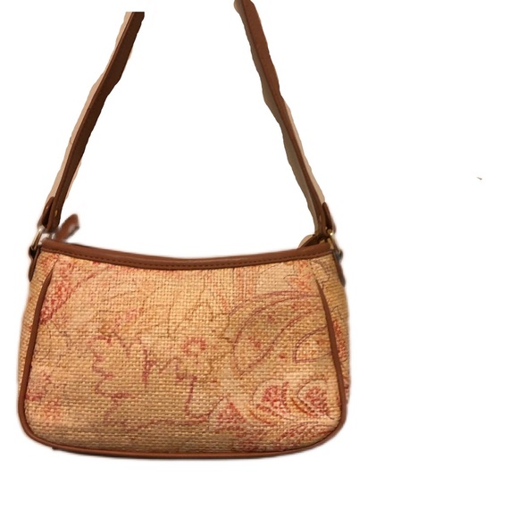 Etienne Aigner Floral Paper Straw Handbag Cream Coral 5.5” Tall 9” Wide - Picture 4 of 7